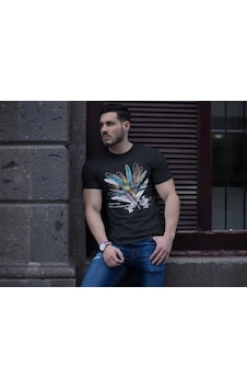 Moda Assema Erkek Bisiklet Yaka Baskılı Kısa Kol T-shirt - Siyah Çok Renkli Moda Assema Erkek Bisiklet Yaka Baskılı Kısa Kol T-shirt - Siyah Çok Renkli