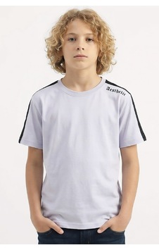 Erkek Çocuk Omuz Biyeli Ve Yazılı T-shirt 8-12 Yaş 12558 Gri