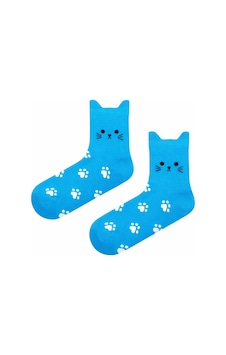 Carnaval Socks Kedi Kulaklı Pati Desenli Unisex Soket Çorap Turkuaz