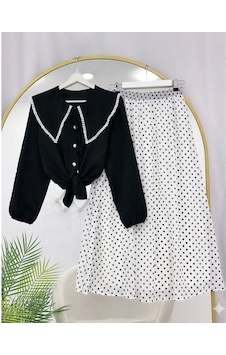 Lovie Moda Kadın Fisto Gömlek Benek Desenli Etekli Takım Beyaz Lovie Moda Kadın Fisto Gömlek Benek Desenli Etekli Takım Beyaz