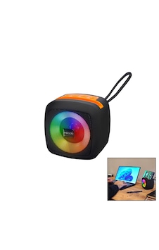 Siyah Kablosuz Hoparlör - Speaker Taşınabilir Işıklı Usb Şarjlı Bt - Tf Card 10 Mt Menzil 1200mah Pil - 5w