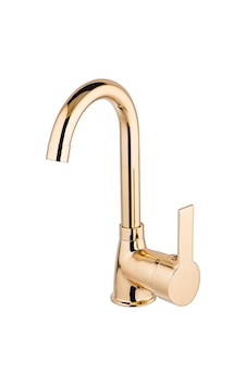 Kaliteli Gold Renk Lüx Gövde Banyo Lavabo Musluğu Bataryası Altın