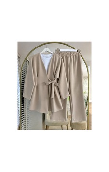 Unika Boutique Liyan Yandan Bağlamalı İkili Takım Bej