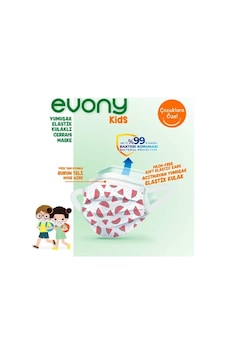 Evony Kids Elastik Kulaklı Desenli Çocuk Maskesi 160 Adet