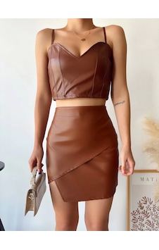 Kazax Kapaklı Asimetrik Model Deri Etek Kahve S240106 Kahve Kazax Kapaklı Asimetrik Model Deri Etek Kahve S240106 Kahve