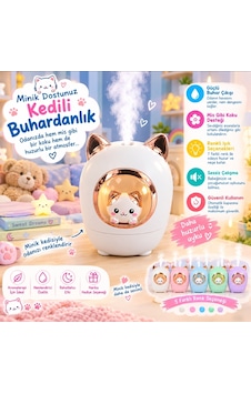 Kedi Tasarımlı Şık Buhardanlık Bebe Ve Çocuklar İçin Beyaz Renk
