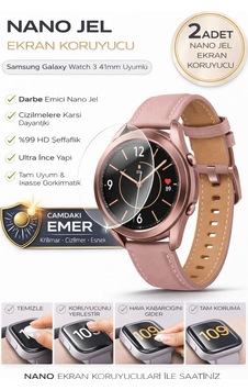 Samsung Galaxy Watch 3 41mm Uyumlu Nano Jel Ekran Koruyucu 2 Adet Darbe Emici Tam Kaplayan Samsung Galaxy Watch 3 41mm Uyumlu Nano Jel Ekran Koruyucu 2 Adet Darbe Emici Tam Kaplayan