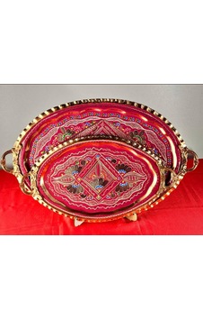 Bakır Oval 2li Tepsi Set