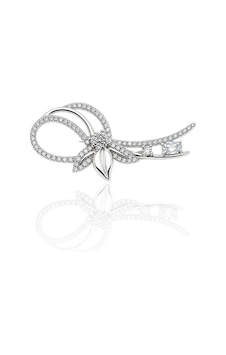 Oya Silver Zarif Zirkon Taşlı Flora Gümüş Broş 4x1.6cm Oyot405 Oya Silver Zarif Zirkon Taşlı Flora Gümüş Broş 4x1.6cm Oyot405