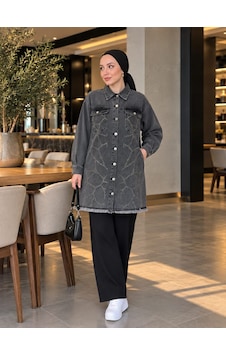 Esra Butik78 Kot Ceket Desenli, Düğmeli, Büyük Beden Uyumlu Füme Esra Butik78 Kot Ceket Desenli, Düğmeli, Büyük Beden Uyumlu Füme