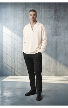 Black Steel Ceket Yaka Casual Erkek Sweatshirt Bej
