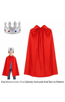 Çocuk Boy Kral Pelerini 90 Cm Ve Yumuşak Eva Kral Tacı Gümüş Renk 2 Çocuk Boy Kral Pelerini 90 Cm Ve Yumuşak Eva Kral Tacı Gümüş Renk 2