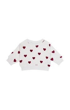 Antebies Organik Gots Sertifikalı Kırmızı Kalp Desenli Uzun Kollu Manşetli Kız Bebek Sweatshirt