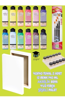 40x40 Tuval 2 Adet 12 Renk 140 Ml Akrilik Boya 4'lü Fırça Şişeli Palet 40x40 Tuval 2 Adet 12 Renk 140 Ml Akrilik Boya 4'lü Fırça Şişeli Palet