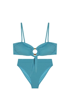 Orta Halka Detaylı Yüksek Bel İkili Bikini Takım Yeşil Orta Halka Detaylı Yüksek Bel İkili Bikini Takım Yeşil