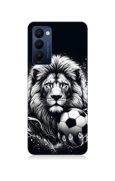 Tecno Camon 18 Uyumlu Siyah Beyaz Aslan Ve Futbol Topu Desenli Silikon Kılıf Tecno Camon 18 Uyumlu Siyah Beyaz Aslan Ve Futbol Topu Desenli Silikon Kılıf