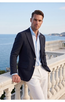Deepsea Erkek Slim Fit Likralı Lacivert Blazer Ceket Gofre Dokulu Esnek Çift Düğmeli Spor Ceket 2600813 Deepsea Erkek Slim Fit Likralı Lacivert Blazer Ceket Gofre Dokulu Esnek Çift Düğmeli Spor Ceket 2600813