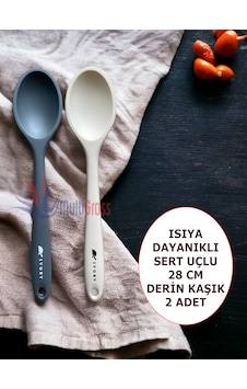 Sert Uçlu Isıya Dayanıklı Silikon 28 Cm Kaşık Gri-krem