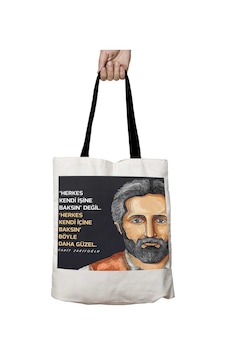 Art Hediye Siyah Kulplu Cahit Zarifoğlu Herkes Kendi İşine Yıkanabilir Okul Omuz Çanta Çok Renkli Art Hediye Siyah Kulplu Cahit Zarifoğlu Herkes Kendi İşine Yıkanabilir Okul Omuz Çanta Çok Renkli