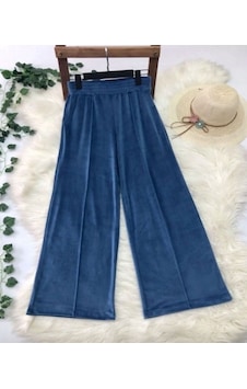 Lovie Moda Kadın Kadife Çımalı Eşofman Alt Mavi