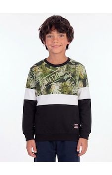 Onloox Erkek Siyah Erkek Çocuk Siyah Pamuklu İki İplik Bisiklet Yaka Regular Kalıp Armalı Baskılı Sweatshirt 8 Yaş