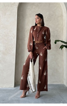 Verymoda Nakış Detaylı Keten Pantolon F1712 Kahve Verymoda Nakış Detaylı Keten Pantolon F1712 Kahve