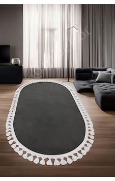 Dijidekor Halı Cool Antrasit Pramit Desenli Saçaklı Oval Kesm... Dijidekor Halı Cool Antrasit Pramit Desenli Saçaklı Oval Kesm...