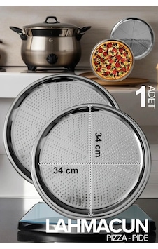 Çelik Delikli Pizza Tavası 34 Cm Gri