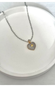 Kadın Çelik Kolye Premium Seri Full Zirkon Taş Kalp Yıldız Detay Kolye Gümüş Kadın Çelik Kolye Premium Seri Full Zirkon Taş Kalp Yıldız Detay Kolye Gümüş