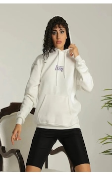 Veraura Lifestyle 24 Sırt Baskılı Ovresize Üç İplik Kapüşonlu Sweatshirt - Beyaz Veraura Lifestyle 24 Sırt Baskılı Ovresize Üç İplik Kapüşonlu Sweatshirt - Beyaz