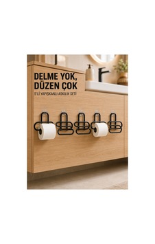 Siyah Metal Tuvalet Kağıdı Tutucu 5 Li Set Yapışkanlı Duvar Tipi Banyo Wc Askısı Tek Renk Siyah Metal Tuvalet Kağıdı Tutucu 5 Li Set Yapışkanlı Duvar Tipi Banyo Wc Askısı Tek Renk