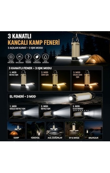 Buffer 3 Kanatlı Açılabilir Led Kamp Feneri, Kancalı 3 Modlu Kamp Lambası Ve 3 Modlu El Feneri Siyah Buffer 3 Kanatlı Açılabilir Led Kamp Feneri, Kancalı 3 Modlu Kamp Lambası Ve 3 Modlu El Feneri Siyah