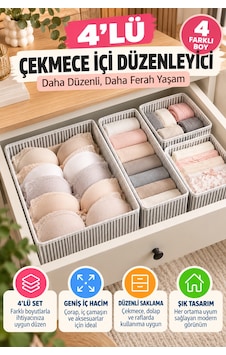4'lü Çekmece İçi Organizer Seti Gri Çizgili Çorap İç Çamaşırı Dolap İçi Düzenleyici Saklama Kutusu 4'lü Çekmece İçi Organizer Seti Gri Çizgili Çorap İç Çamaşırı Dolap İçi Düzenleyici Saklama Kutusu