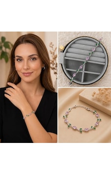 Premium Gümüş Renk Pembe Ve Yeşil Zirkon Taşlı Gümüş Renk Zarif Kadın Bijuteri Bileklik 20cm Gümüş - Pembe Premium Gümüş Renk Pembe Ve Yeşil Zirkon Taşlı Gümüş Renk Zarif Kadın Bijuteri Bileklik 20cm Gümüş - Pembe