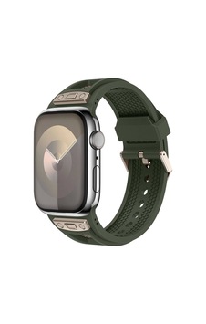 Apple Uyumlu Watch 42mm Zore Krd-117 Hava Alabilen Delikli Metal Süslemeli Desenli Silikon Kordon Apple Uyumlu Watch 42mm Zore Krd-117 Hava Alabilen Delikli Metal Süslemeli Desenli Silikon Kordon