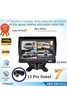 Kayıtlı 7 İnç 4 Kanal 13 Pin Ips Ahd 1080p 720p Analog 256 Gb Sd Destekli Quad Araç Monitörü 12-24v Kayıtlı 7 İnç 4 Kanal 13 Pin Ips Ahd 1080p 720p Analog 256 Gb Sd Destekli Quad Araç Monitörü 12-24v