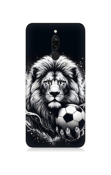 Xiaomi Redmi 8 Uyumlu Siyah Beyaz Aslan Ve Futbol Topu Desenli Silikon Kılıf Xiaomi Redmi 8 Uyumlu Siyah Beyaz Aslan Ve Futbol Topu Desenli Silikon Kılıf