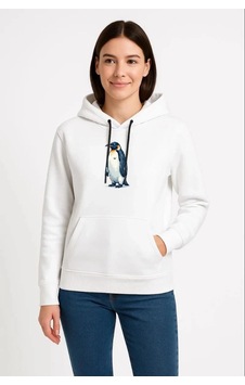 Velmora Fashion Kadın 3 İplik Pamuklu Kapüşonlu Hoodie Sweatshirt Survivor Penguen Baskılı - Beyaz Velmora Fashion Kadın 3 İplik Pamuklu Kapüşonlu Hoodie Sweatshirt Survivor Penguen Baskılı - Beyaz