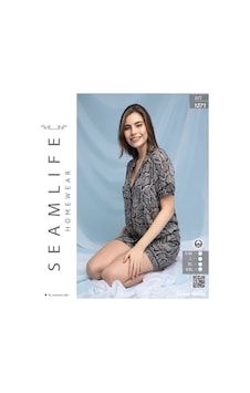 Seamlife Kadın Şortlu Dokuma Gömlek Pijama Takımı Gri Seamlife Kadın Şortlu Dokuma Gömlek Pijama Takımı Gri