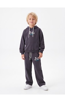 Toontoy Kids Toontoy Erkek Çocuk Kapüşonlu Break The Rules Baskılı Eşofman Takım Füme