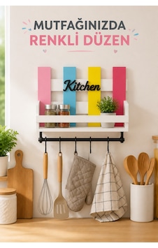 Dekoratif Kitchen Mutfak Rafı Baharatlık Ve 6 Kancalı Duvar Askısı Diğer