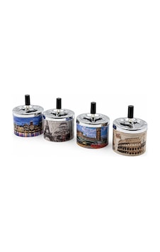12 Adet Ashtray Yuvarlak - Basmalı Metal Küllük 5570 Çok Renkli