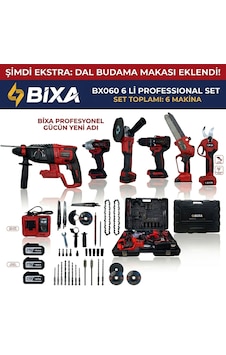 Bixa Bx060 Kömürsüz Motor 6'lı Set - Akülü Hilti Somun Sıkma Matkap Taşlama Testere Ve Dal Budama Makası