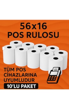56x16 Termal Pos Kağıdı Rulosu 10'lu - Tüm Pos Cihazlara Uyumlu 56x16 Termal Pos Kağıdı Rulosu 10'lu - Tüm Pos Cihazlara Uyumlu