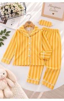 Minigimin Cicileri Çubuk Desen Göz Bantlı Erkek Çocuk Mevsimlik Pijama Takımı - Sarı Minigimin Cicileri Çubuk Desen Göz Bantlı Erkek Çocuk Mevsimlik Pijama Takımı - Sarı