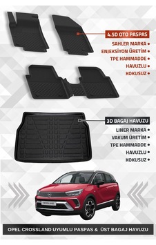 Sahler Opel Crossland 2017+ Uyumlu 4.5d Premium Havuzlu Oto Paspas Ve Liner Marka 3d Üst Bagaj Havuz