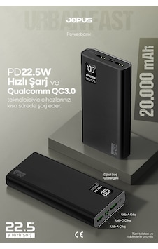 Jopus 20000mah Powerbank Pd 22.5w Hızlı Şarj - Dijital Ekranlı - Taşınabilir Şarj Cihazı Siyah Jopus 20000mah Powerbank Pd 22.5w Hızlı Şarj - Dijital Ekranlı - Taşınabilir Şarj Cihazı Siyah