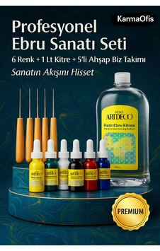 Profesyonel Ebru Sanatı Seti 6 Renk + 1 Lt Kitre + 5 Li Biz Takımı Profesyonel Ebru Sanatı Seti 6 Renk + 1 Lt Kitre + 5 Li Biz Takımı