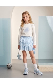 Zekids Kız Çocuk Mavi Çiçek Yaprak Detaylı Tasarım Şort Etek-17452 Zekids Kız Çocuk Mavi Çiçek Yaprak Detaylı Tasarım Şort Etek-17452