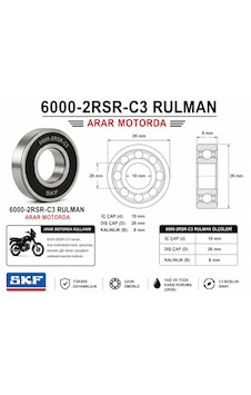 6000-2rsr-c3 Rulman-bilya Skf 10 26 8mm - Arr6000skf 6000-2rsr-c3 Rulman-bilya Skf 10 26 8mm - Arr6000skf